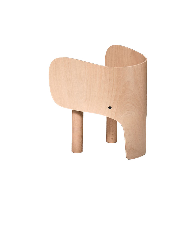 cartoon elephant stool with two wooden legs